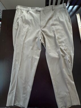 Joseph Abboud Men's Flat Front Wool Dress Trousers, Tan, Size 44